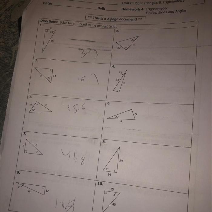 Unit triangles trigonometry trig homework missing